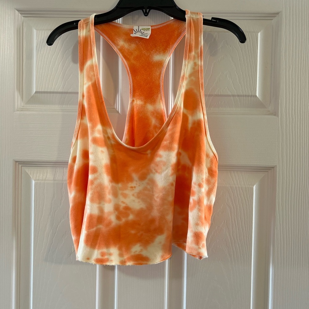 Aerie Orange and White Tie-Dye Tank Top